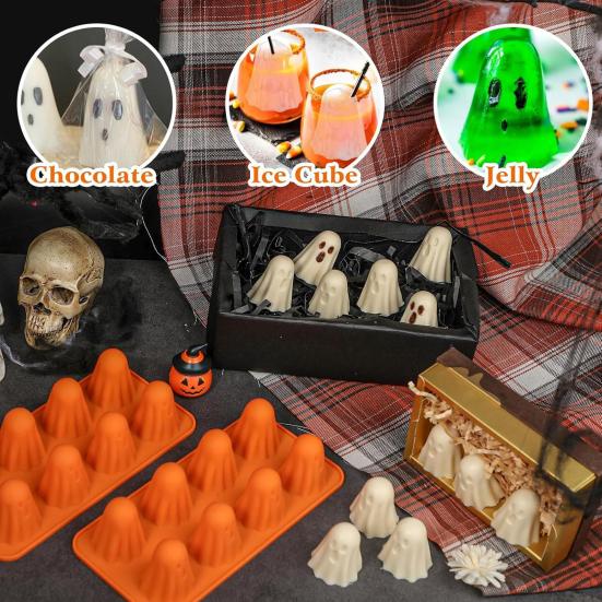 Ghost Silicone Mold Non-Stick 3D Chocolate Molds 8-Cavity Halloween Baking Mold