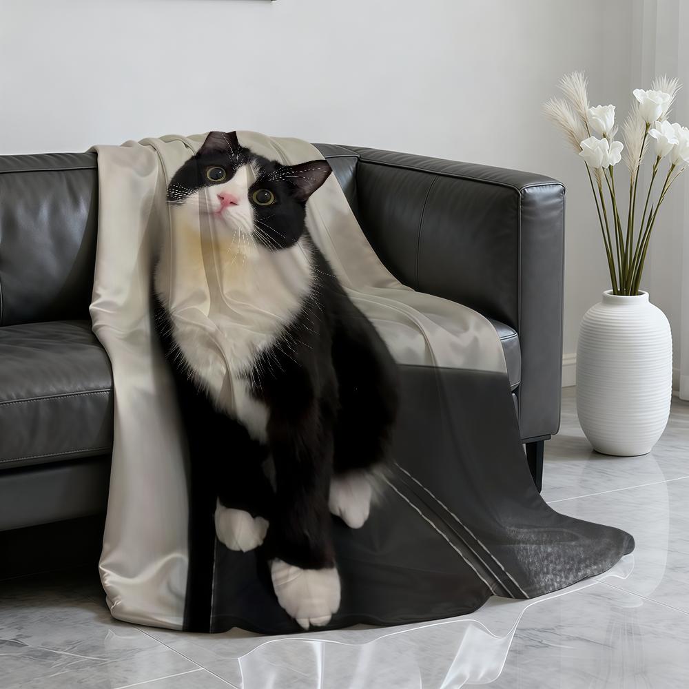 Kawaii black white cat pattern Blanket Soft Throw Blanket for Home Bedroom Bed Sofa Picnic Travel Office Rest Cover Blanket Gift