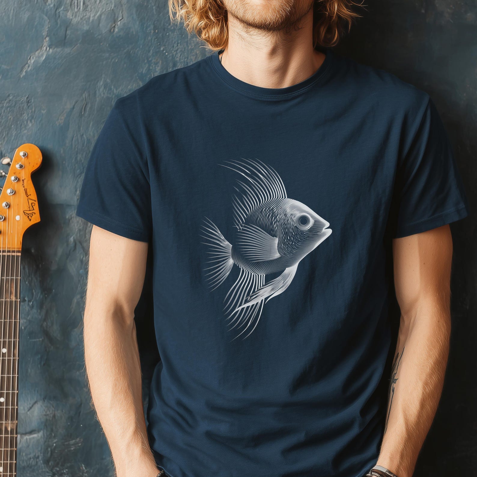Minimalist Fish Line Art T-Shirt – Ocean Inspired Graphic Tee, Unisex Nature Apparel XXXXL