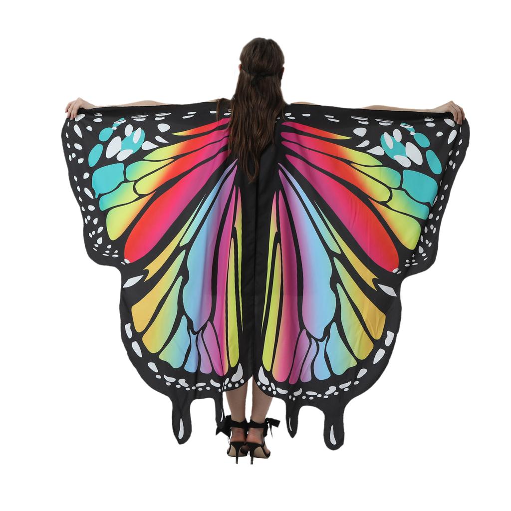 Halloween Costume for Adult Women Butterfly Wing Fairy Shawl with Antenna Headband Soft Lace Mask Cosplay Dress Up