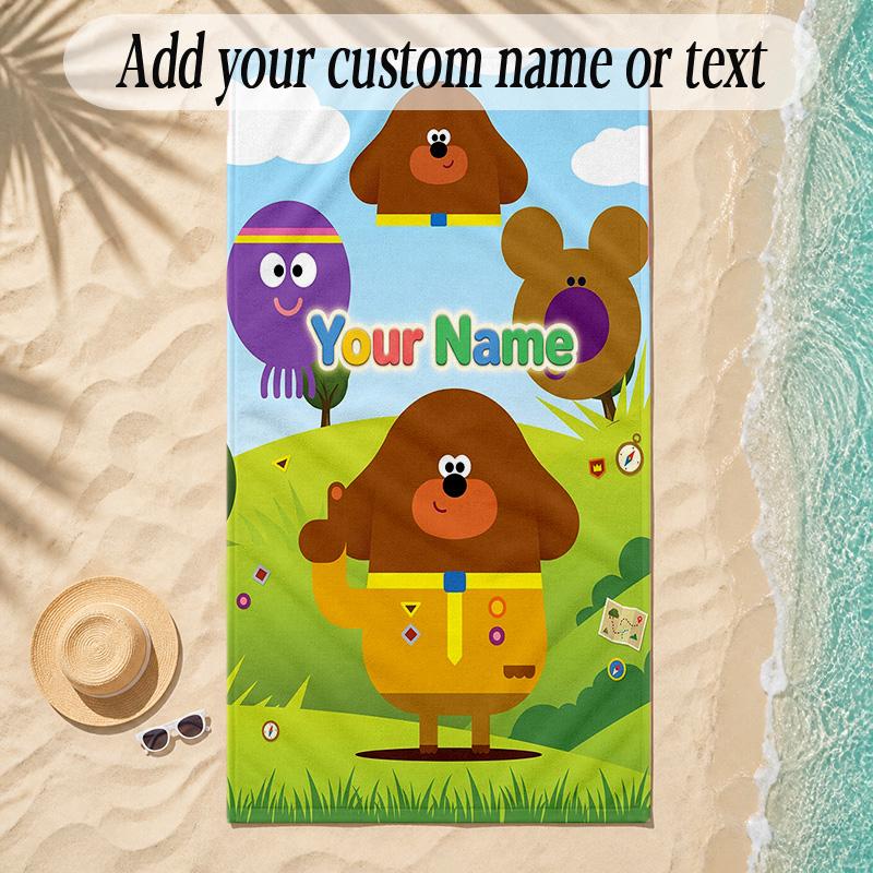 Beach TowelHey Duggee Custom Name Text Personalized Soft Towel for Beach Pool Indoor Home Decor Gift