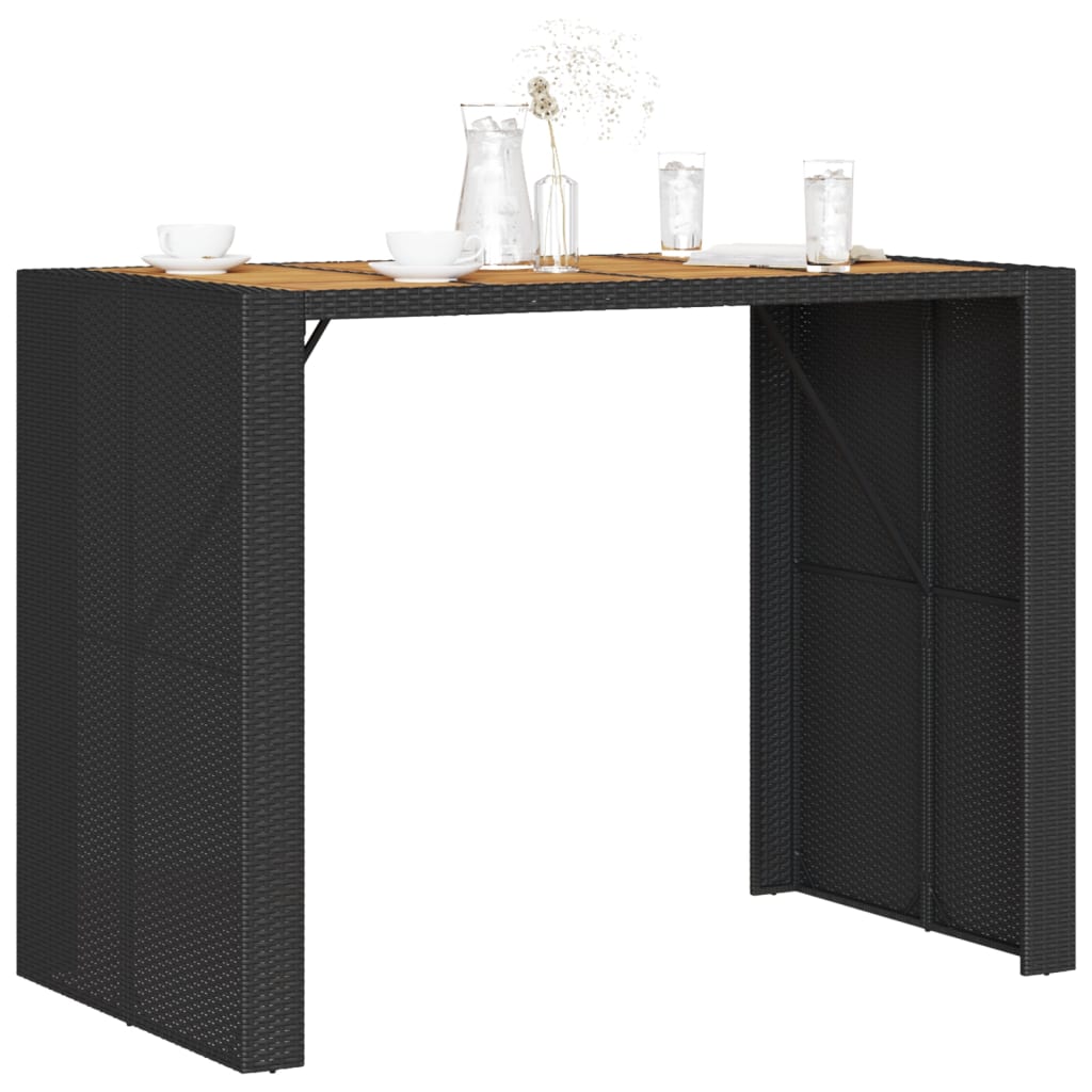 Garden Bar Table with Wooden Top Black 145 x 80 x 110 cm Poly Rattan