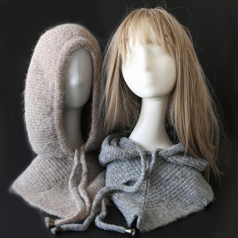 Winter Balaclava Hat Scarf for Women Knitted Hooded Caps Outdoor Warm Slouchy   Warm Skiing Hat Outdoor Ear Protection Beanies