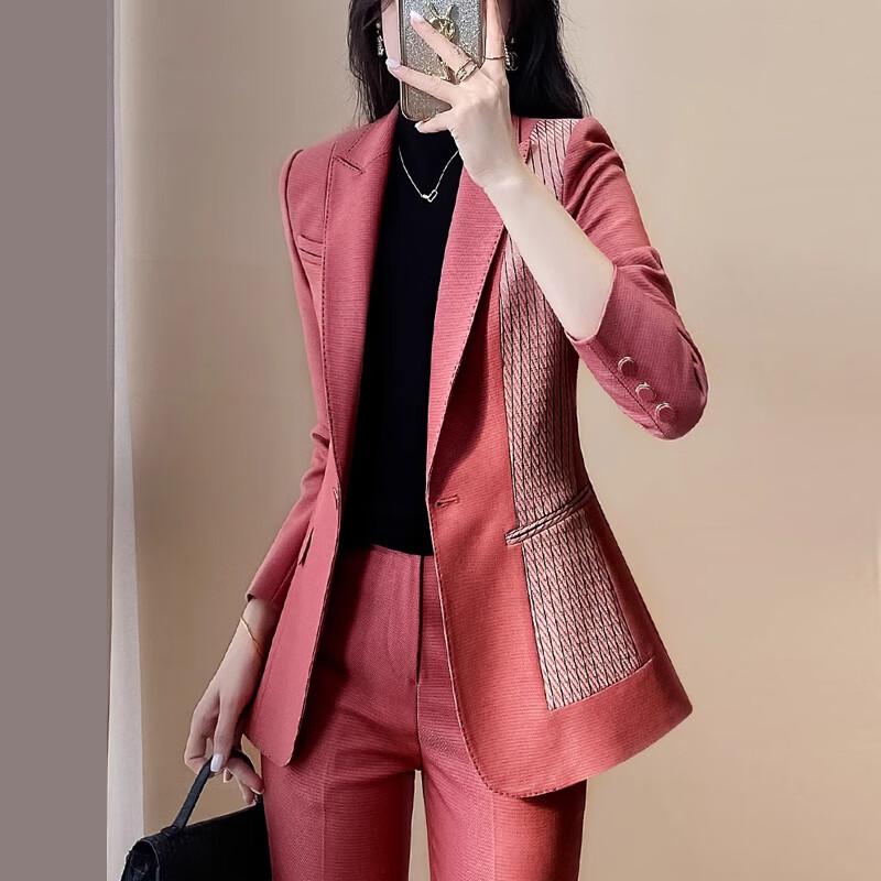 Women's Spliced Blazer & Pants Suit Set