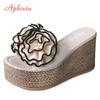 Fashion Aphixta 9cm Platform Wedge Slippers Women Shoes Clog Riband Rose Flowers Sandals Girls Flip Flop Slides Pantoufle Femme
