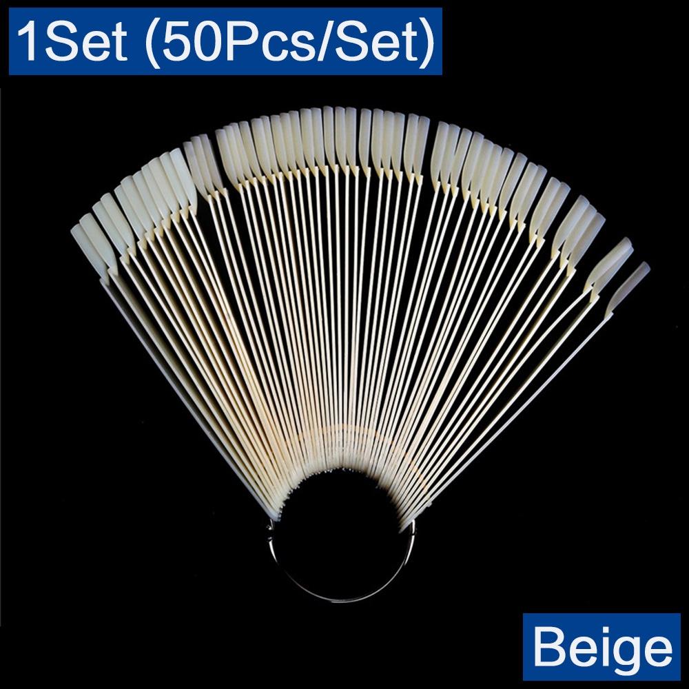 

50Pcs Set False Nail Tips Color Card Practice Display Tools Buckle Ring Manicure Nail Art Tool бежевий