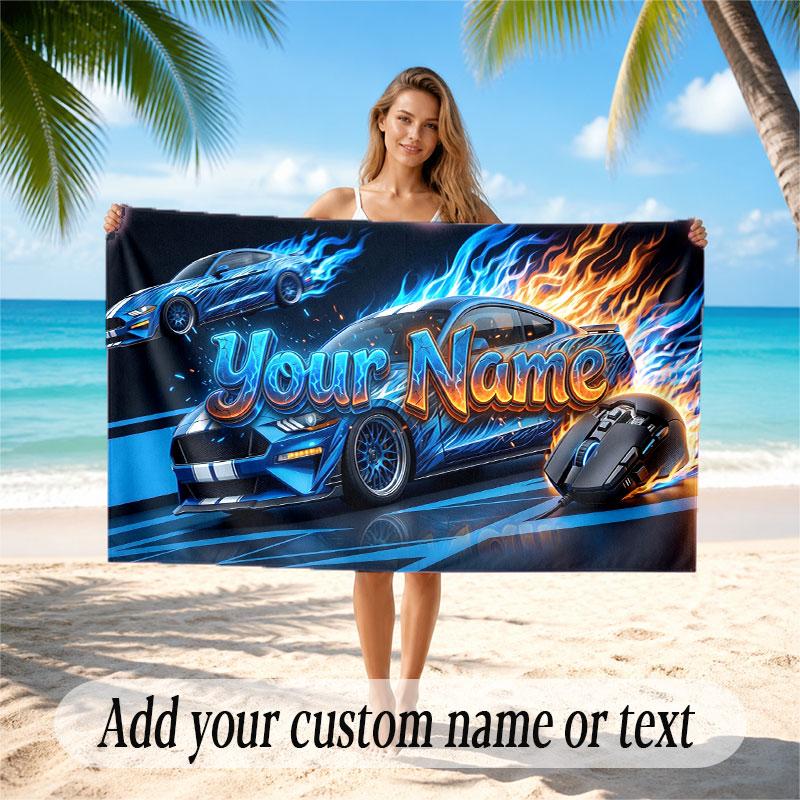 Decorative Artwork Theme Beach Towel Personalized Custom Name & Text Soft Quick Dry Beach Towel for Swimming Travel