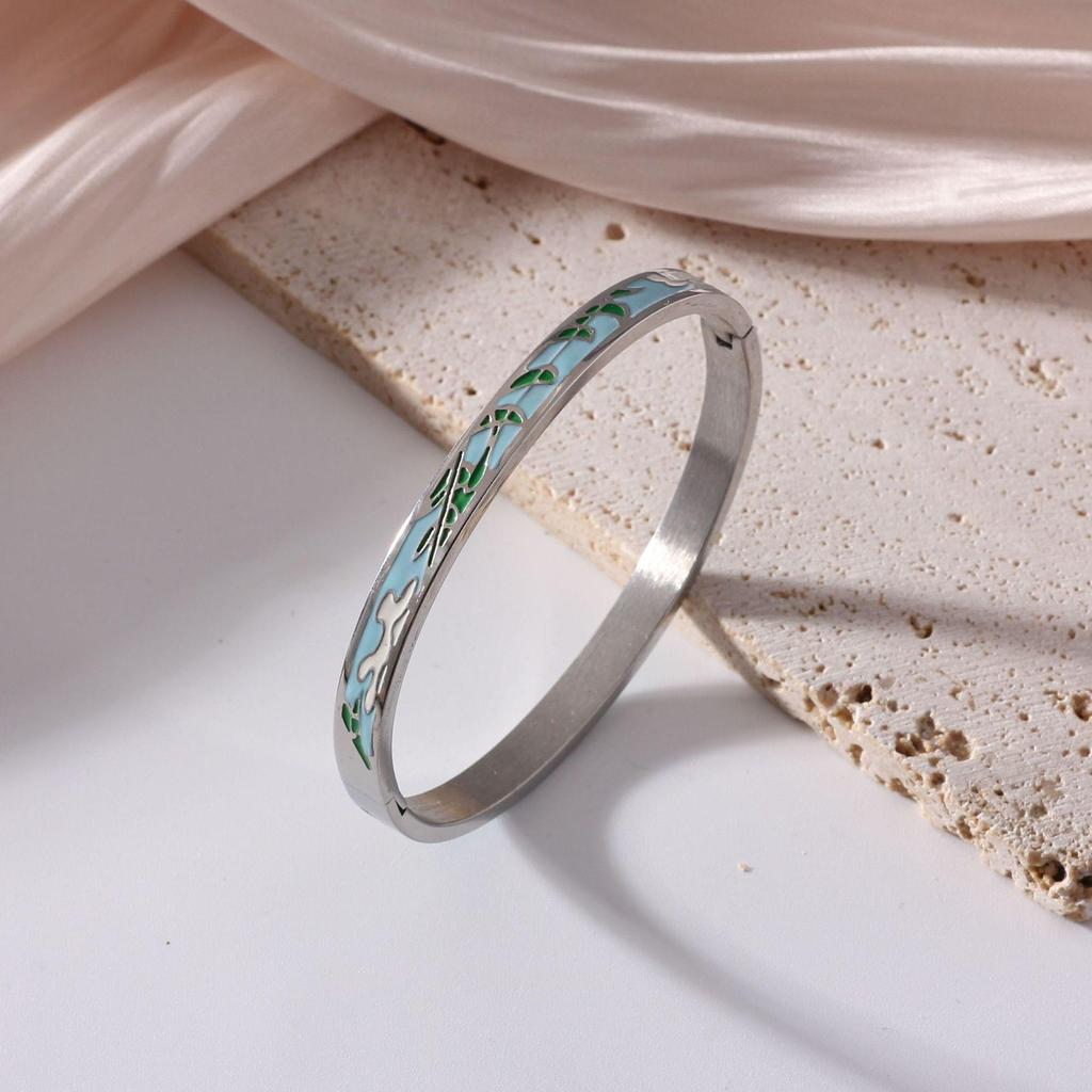 18K Electroplated Women's Retro Enamel Drip Oil Titanium Steel Bracelet, 6mm