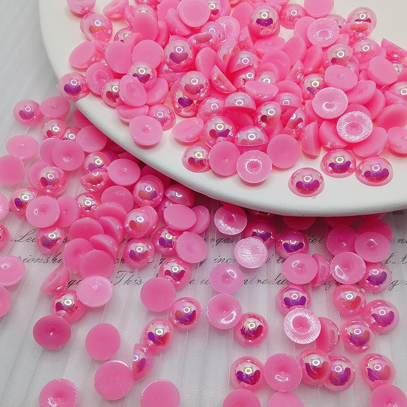 Halvcirkulära platta botten AB Fantasyfärg ABS Pärlemor Högblanka Runda Pärlor för DIY-Smycken & Nageldekor