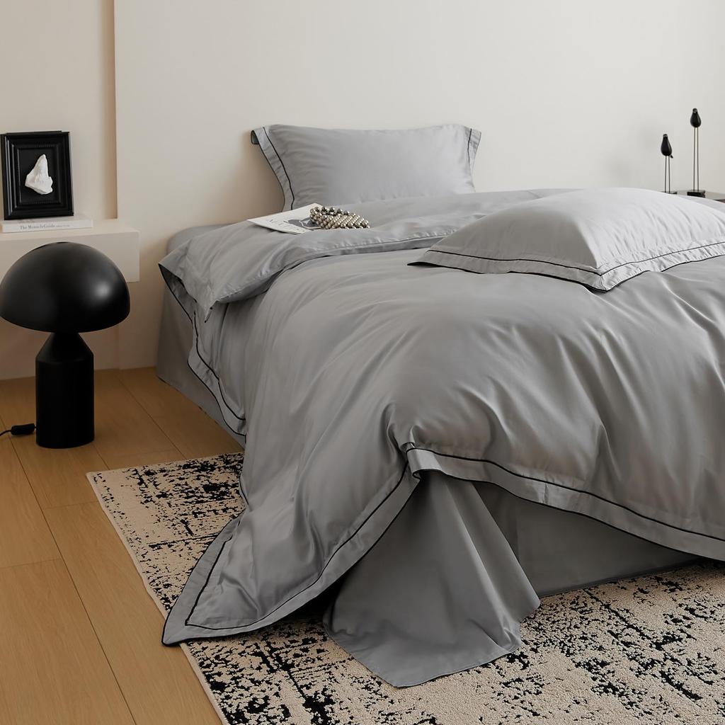 100-Piece Luxury Cotton Satin Bedding Set – Solid Color Duvet Cover with Xinjiang Long-Staple Cotton Sheets.