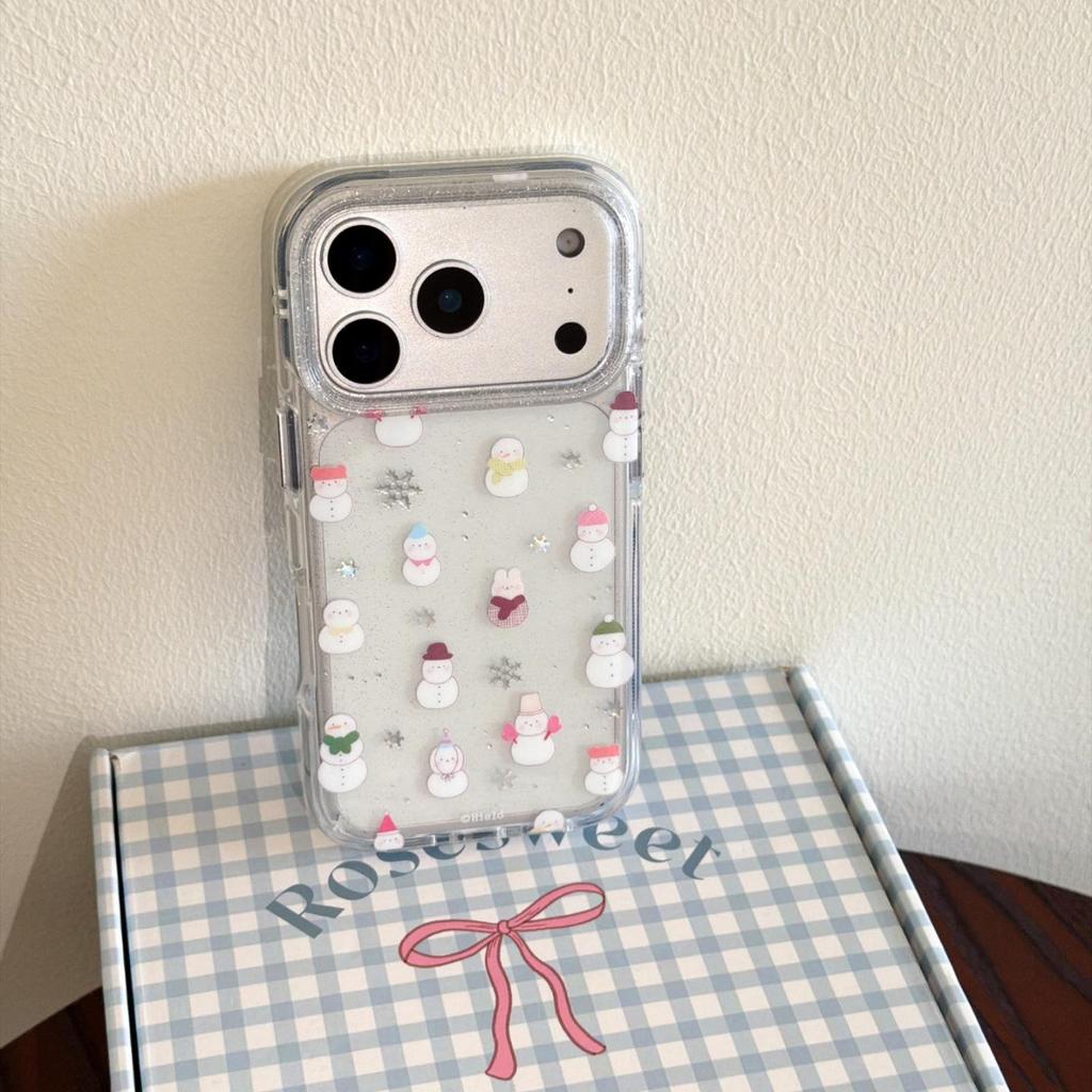 Silberne Schneeflocke Schneemann Schutzhülle für iPhone 13/14/15/16 Pro Max und 17 Pro