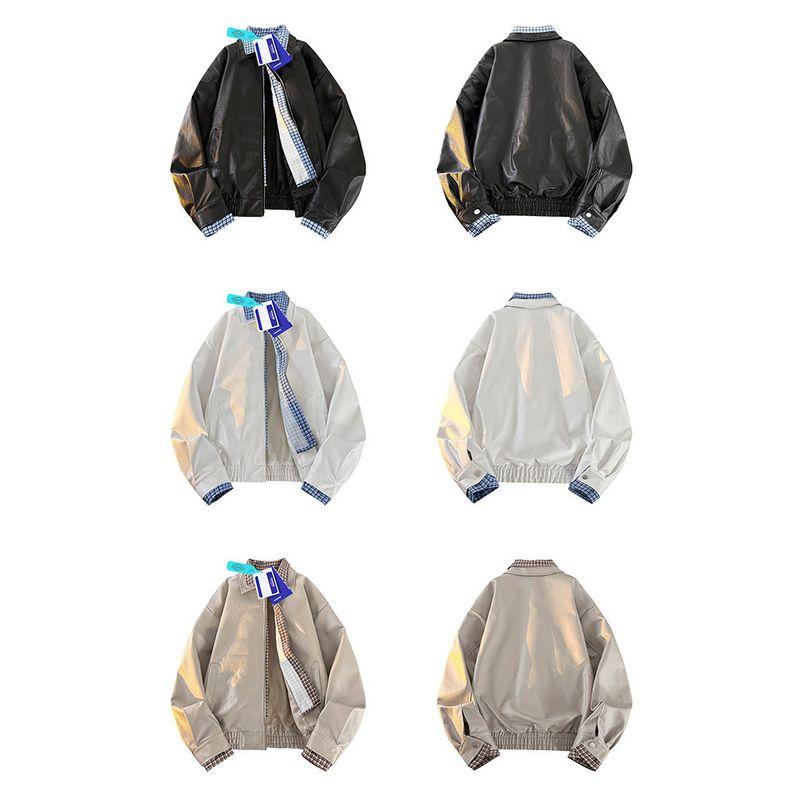 Wassup Autumn American Style Short Plaid Fake Two-Piece Lapel Jacket Men's Loose Casual Fashion Versatile Coat