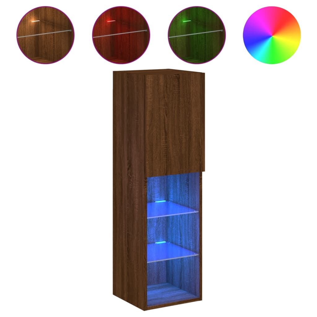 TV Cabinet with LED Lights Brown Oak Effect 12 x 12 x 40.2 in (L x W x H)