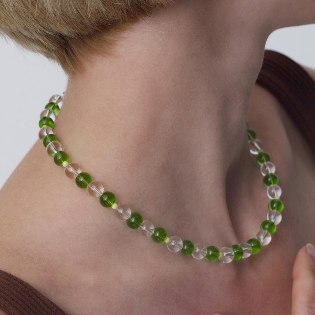Summer Must-Have Grass Green Round Light Beads Contrasting Colors Transparent Beaded Collarbone Chain Niche Vacation Wind Dopamine Necklace Women