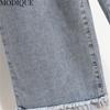 MODIQUE Sommer Übergröße Neu Damen Locker Vintage Gerade High Waist Rollkante Elastisch Lange Jeans Dame Lässig Vielseitig Weites Bein Hose