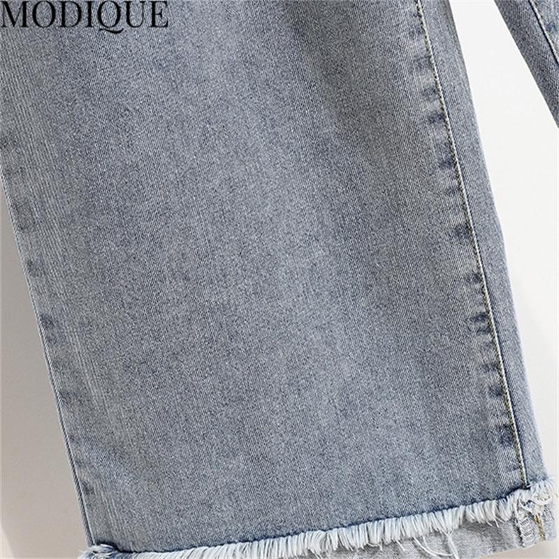 MODIQUE Sommer Übergröße Neu Damen Locker Vintage Gerade High Waist Rollkante Elastisch Lange Jeans Dame Lässig Vielseitig Weites Bein Hose