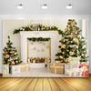 Weihnachtsbaum Blumenkranz Holz Geschenk Fotografie Hintergrund Fenster Kamin Feuer Weihnachten Neujahr Party Hintergrund Fotowand