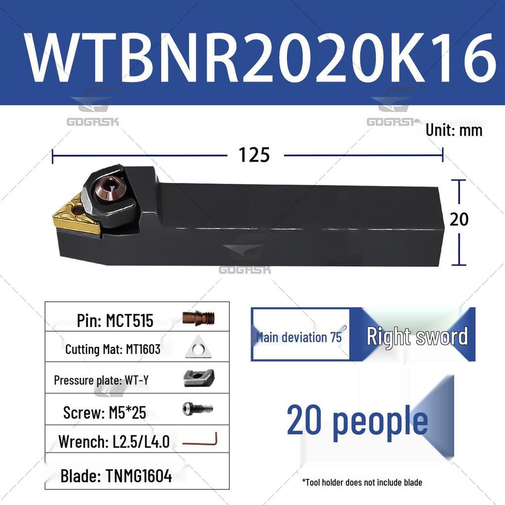 75° Triangle Lathe Tool Holder WTBNR2020K16 2525M16 CNC Large Clamp