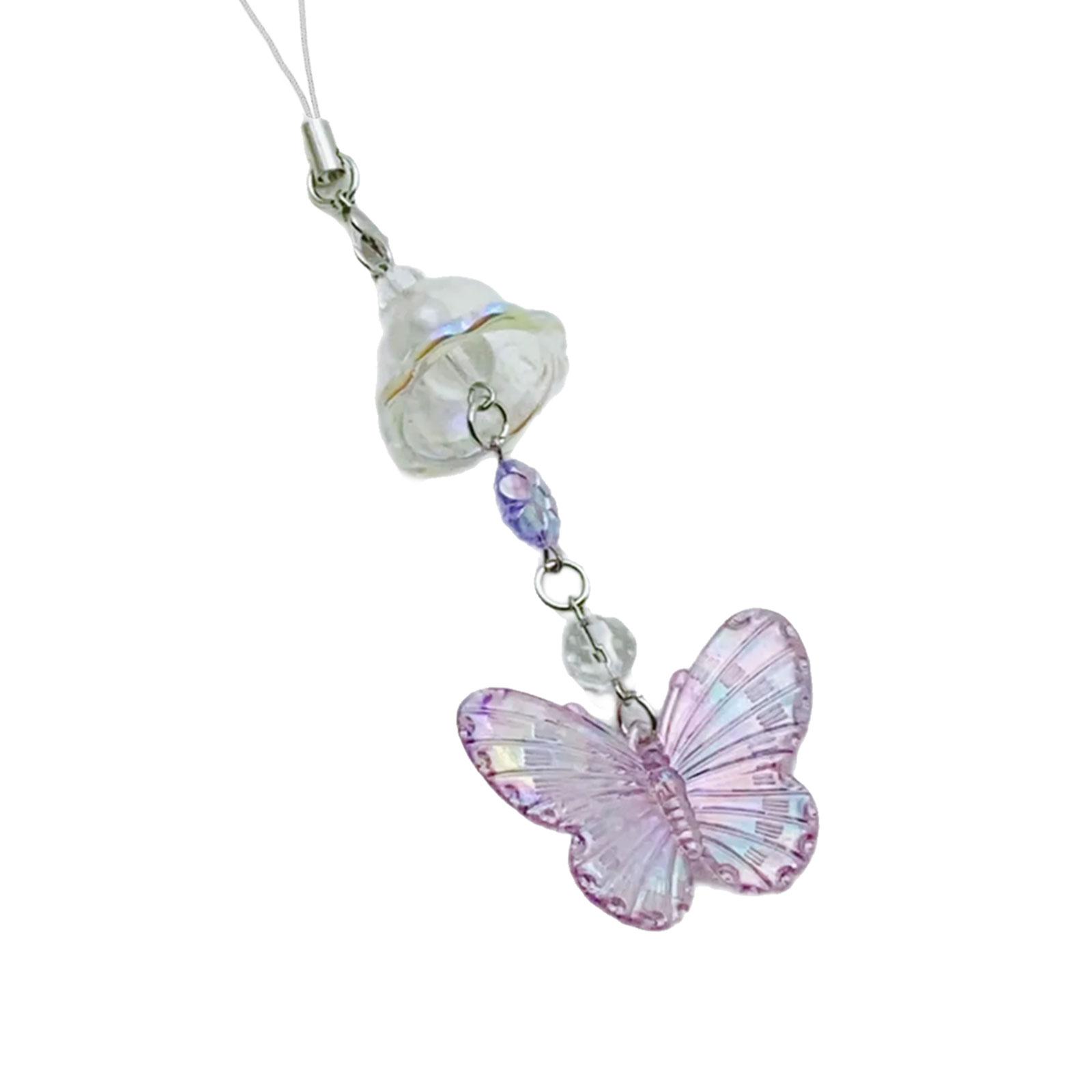 

Брелоки для ключей с подвесками в виде бабочки, многофункциональные, для мобильного, подвесного декора, для салона автомобиля, подвесная цепочка для автомобиля, текстура из смолы фиолетовый