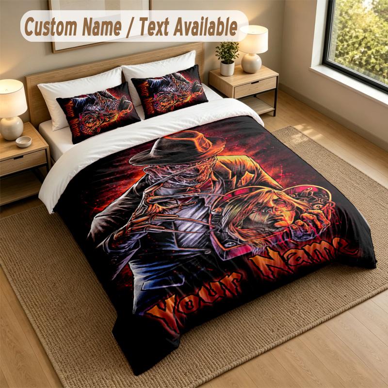 3Pcs Bedding Set Custom Name Text, 1 Sheet 2 Pillowcases Home Bed DecorA Nightmare on Elm Street Freddy Krueger