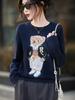 Cozy Cute Bear Embroidered Round Neck Pullover for Autumn/Winter