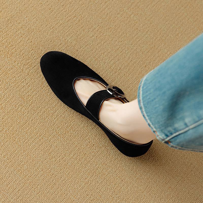 Krazing Pot Piele de Oaie Suedeză Vară Mărimea 40 păr de cal leopard mary janes Tocuri Joase vârf rotund Balerini eleganți decupați