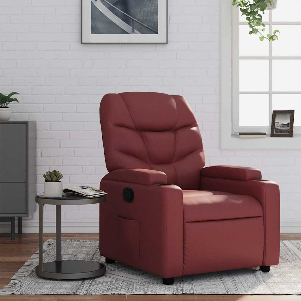 Recliner Chair Burgundy Synthetic Leather