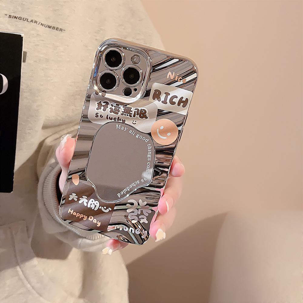 Fortune and Good Luck Text for IPhone 17 Pro Phone Case Max for Apple 14 Electroplated Mirror 1316 Hard