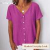 JPNTKY Women's Fashion Casual Solid Color Print Short Sleeve V Neck Blouses & Shirts