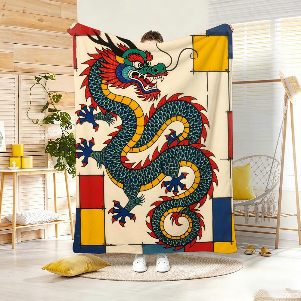 Art Illustration M-Mondrian Loong Throw Lightweight Flannel Blanket Soft Skin-Friendly For Summer Cooling