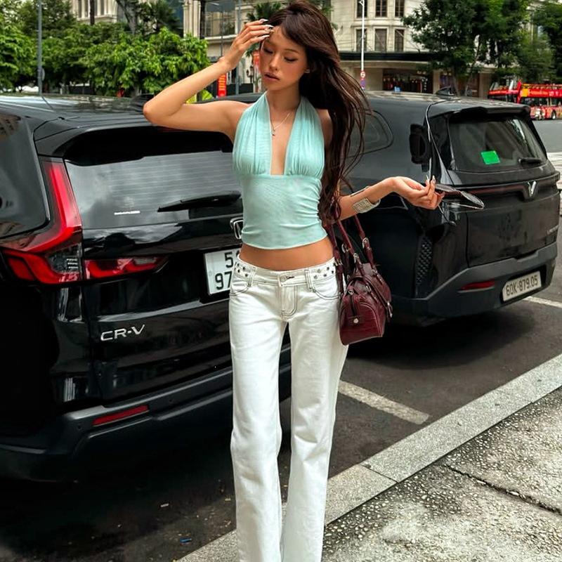 European and American Women's Clothing eBay Summer New Solid Color Sexy Neck V-neck Chest Wrap Waist Small Vest Women