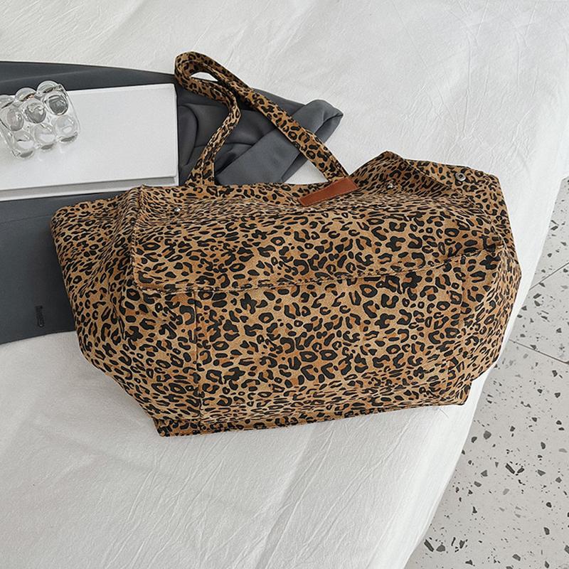 Yogodlns Genți de Umăr Canvas Vintage pentru Femei Leopard Capacitate Mare Design Casual Cumpărături Navetă Genți Tote