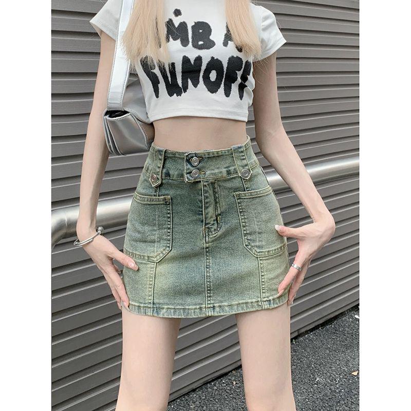 **Summer 2025 High-Waist Retro Denim A-Line Mini Skirt**