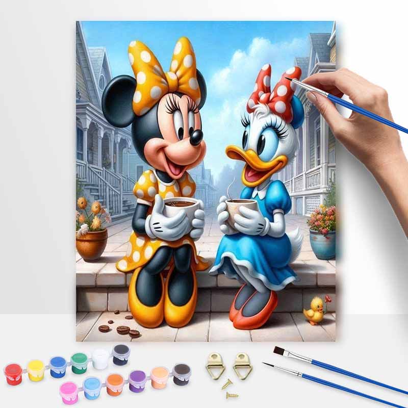 Disney Minnie Daisy Coffee Oil Paint Hand Painting Kit Decoration Classic Style Home Decor Art Craft Wall Hanging DIY Painting Gift