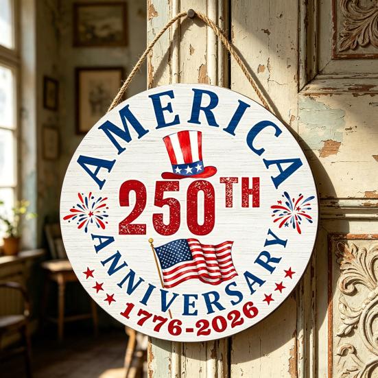 VS 250e Verjaardag Houten Deurbord 1776-2026 250 Jaar Vrijheid Patriottisch Hangbord voor 4 juli Onafhankelijkheidsdag Voordeur Huis Veranda