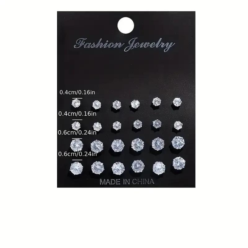 

12 Pairs Zircon Stud Earrings Set - Exquisite Comfortable & Versatile Ear Jewelry for Daily Wear & Gifting