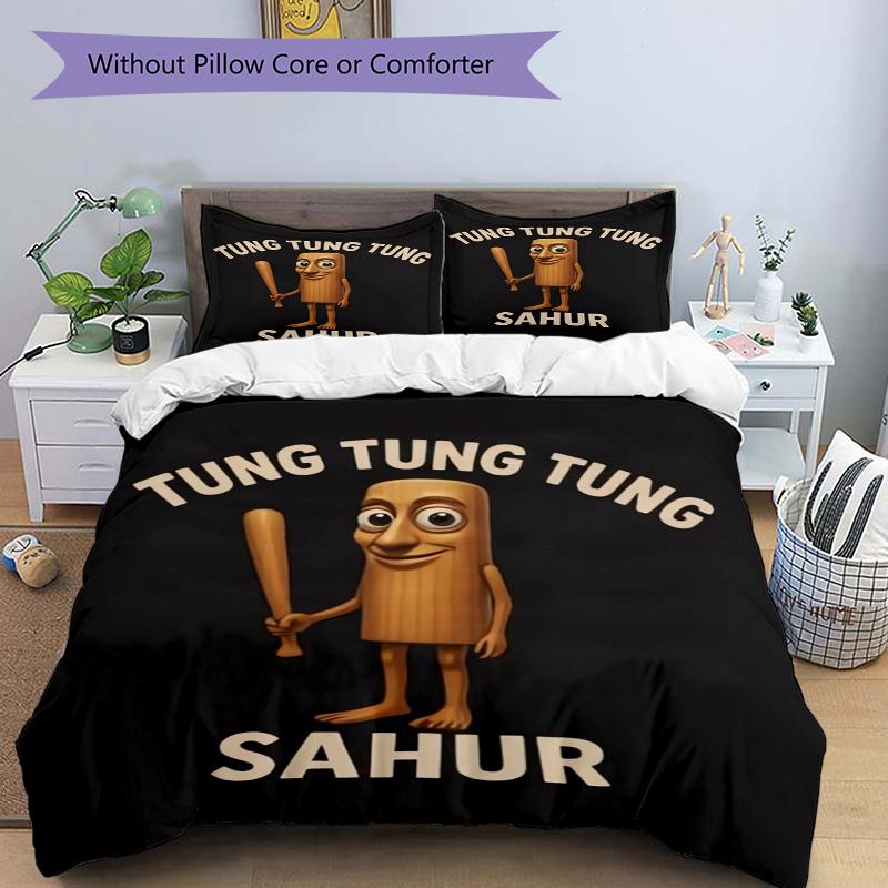 Tung Tung Sahur Adventure Print 3Pcs Bedding Setduvet Cover With 2 Bedropillowcase Home Birthday Gift