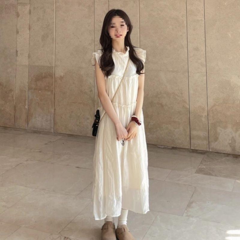 Sweet First Love Fairy Temperament Flying Sleeves Dress Schoolgirl Summer French Gentle Loose and Thin Medium and Long Dress