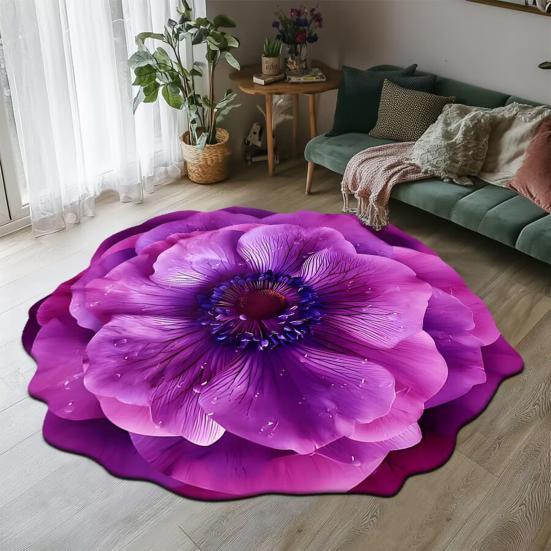 3D Flower Bathroom Rug Anti-Slip Absorbent Floor Mat Realistic Flower Area Rug for Entrance