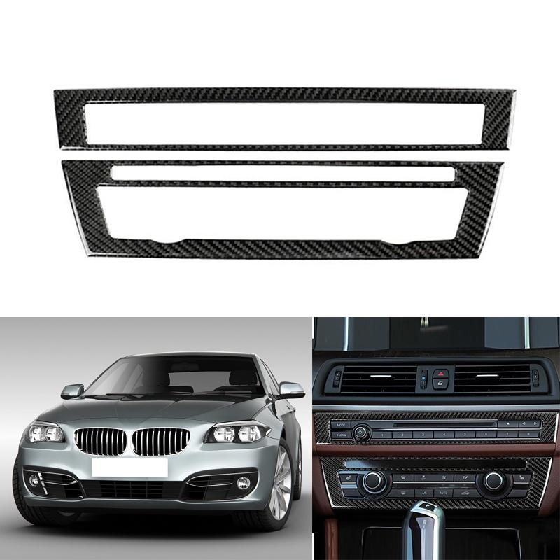 2Pcs Car Central Aircondition+CD Control Decoration Sticker Cover Carbon Black For BMW F10 5 Series 2011-2017