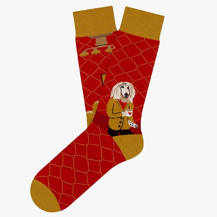 Trendige Jacquard Cartoon Hund Baumwollsocken - Mid-Tube Skateboard Mode für Paare