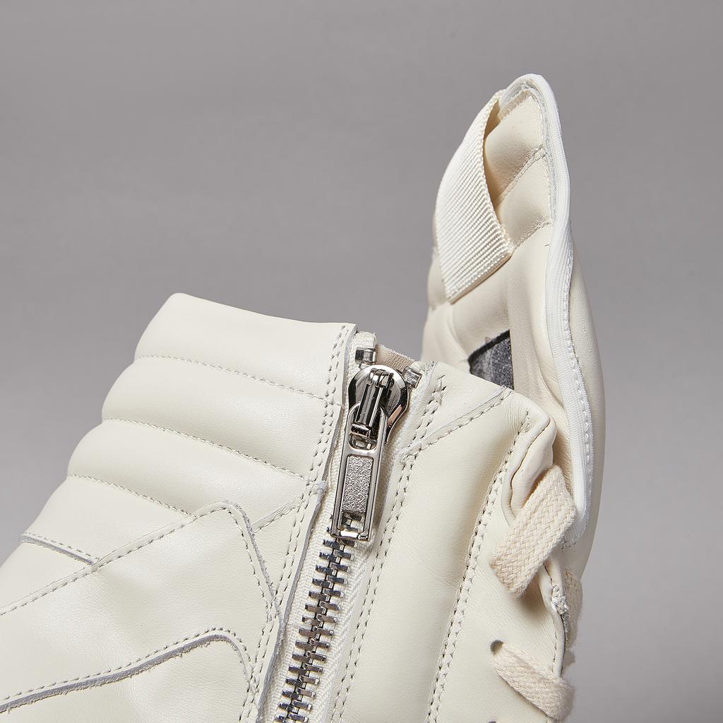 High Top White Ankle Boot Geobasket Leather Casual Sneaker for Men and Women Zipper Lace-Up Flat Thick-Sole Shoe