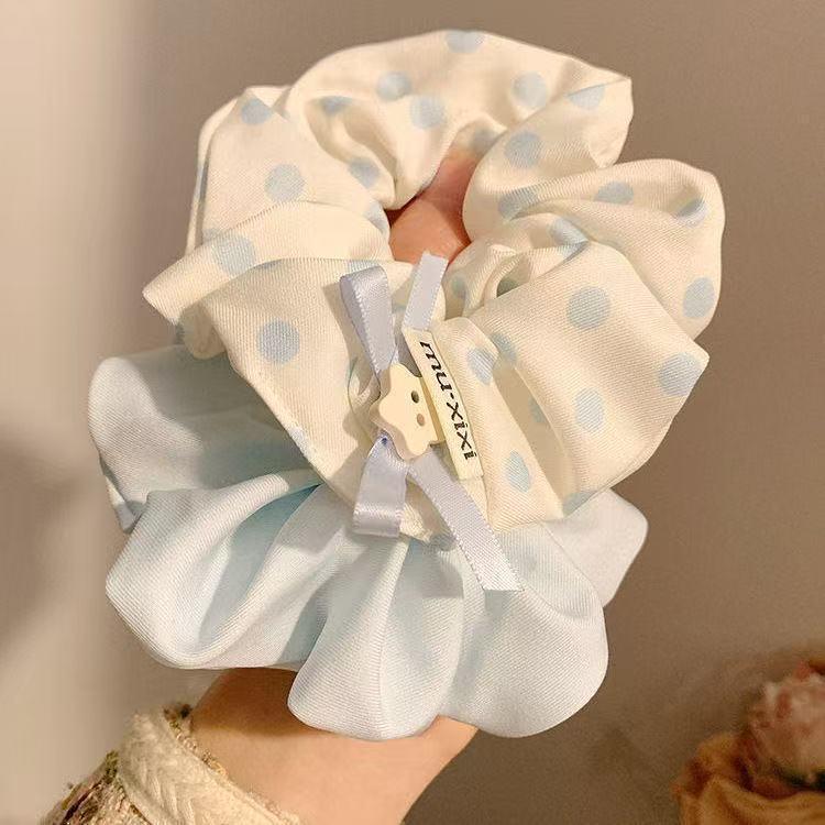 Chouchou d'été en satin et tulle à pois violets - Élastique à cheveux pour femme à haute élasticité