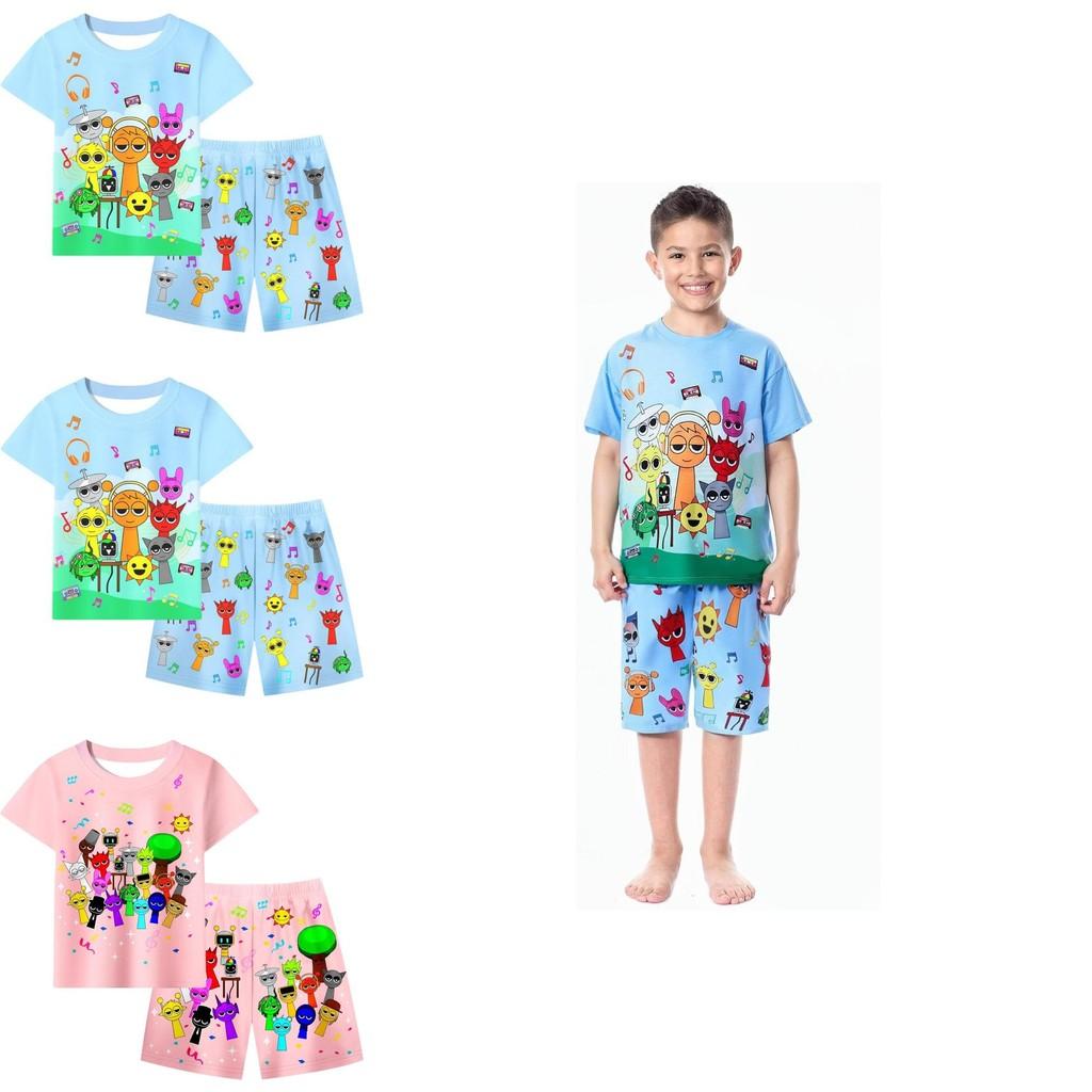 Sprunki Print Kids Casual Cotton Pajamas Set For Boys Girls Summer Lounge Wear Twopiece Suit For 8 Years