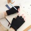 Black Gloves Autumn Winter Fashion Keep Warm Knitted Half-Finger Gloves Unisex