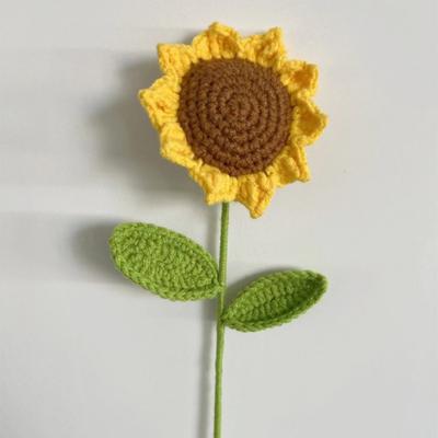 3PCS Crochet Flower Bouquet Handmade Crochet Sunflower with Leave and Long Stem Knitting Orange Sunflower Daisy Decor DIY Home Table Centerpiece
