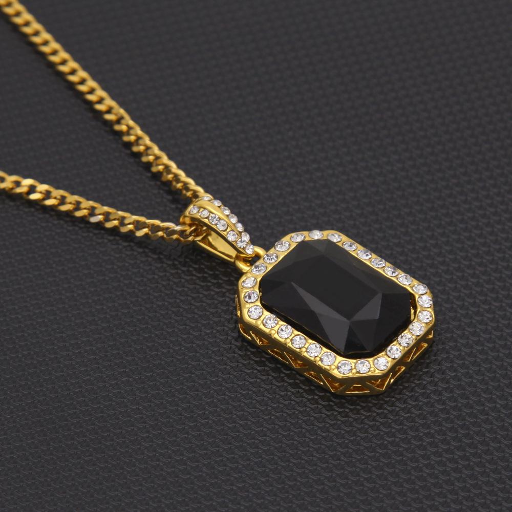 Men's Hip-Hop Diamond Gemstone Pendant Necklace - Trendy, Versatile Alloy Jewelry