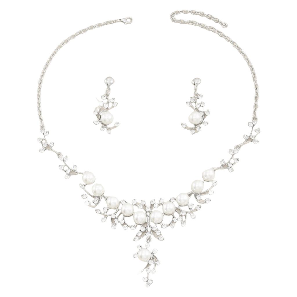 Crystal Rhinestone Wedding Jewelry Set Drop Necklace Pendant Earrings Bridal Jewelry Set Rhinestone Necklace Earring Set