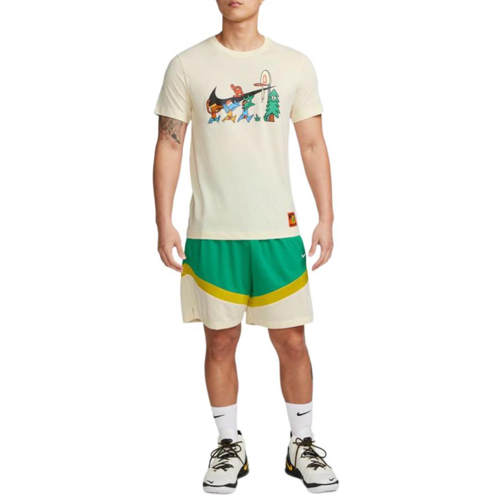 Nike Wzorzysty Nadruk Okrągły Dekolt Szybkoschnący Krótki Rękaw T-Shirt Męski Top Khaki FD0068-113