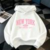 New York Letter Print Casual Style for Boys and Girls Children's Fashionable Hoodie Loose Fit, Geometric Pattern Warm Sweatshirt
